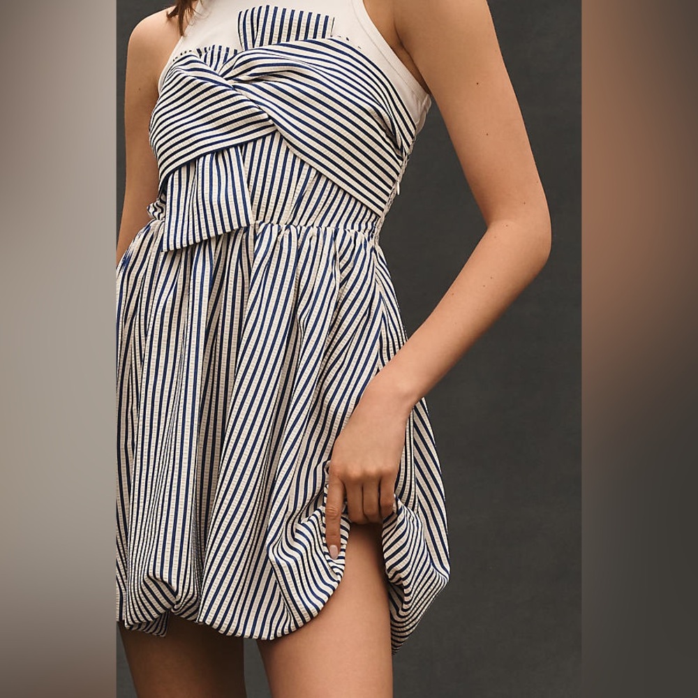 Anthropologie Blue and White Striped Mini Dress